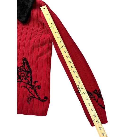 Hanna Anderson womans cable knit embroidered fur collar size medium - Picture 8 of 10